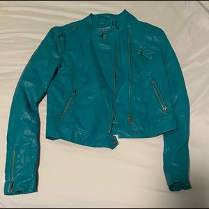 Small teal leather jacket from Aeropostale